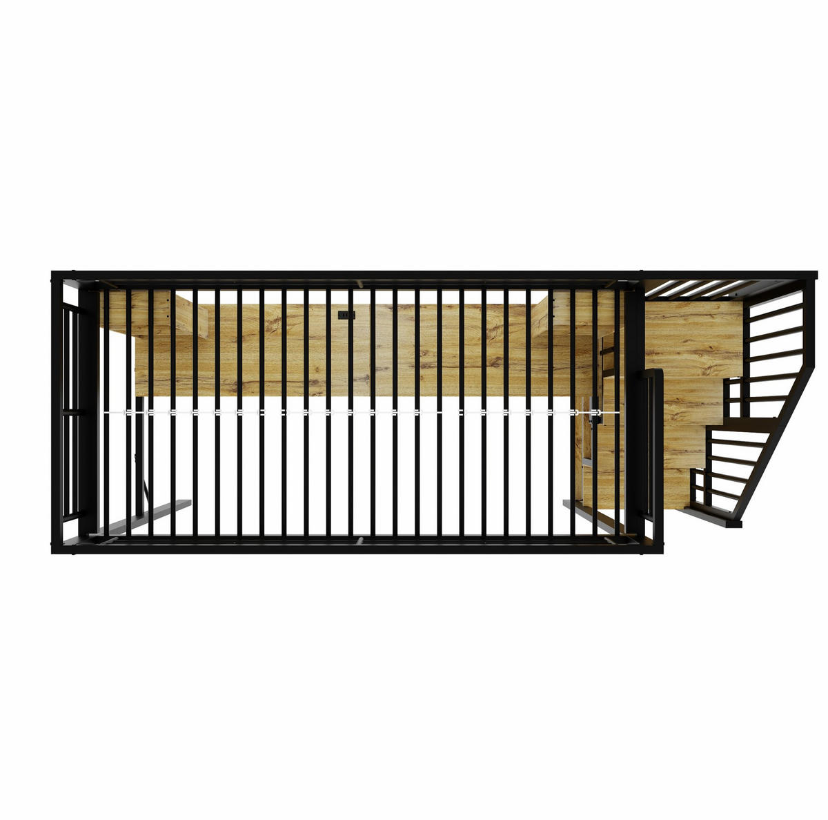 HOCHBETT 90x200 cm in Schwarz mit Schreibtisch, Stauraumtreppe und USB-Anschluss - Schwarz, Metall (90/200cm) - IVMEU