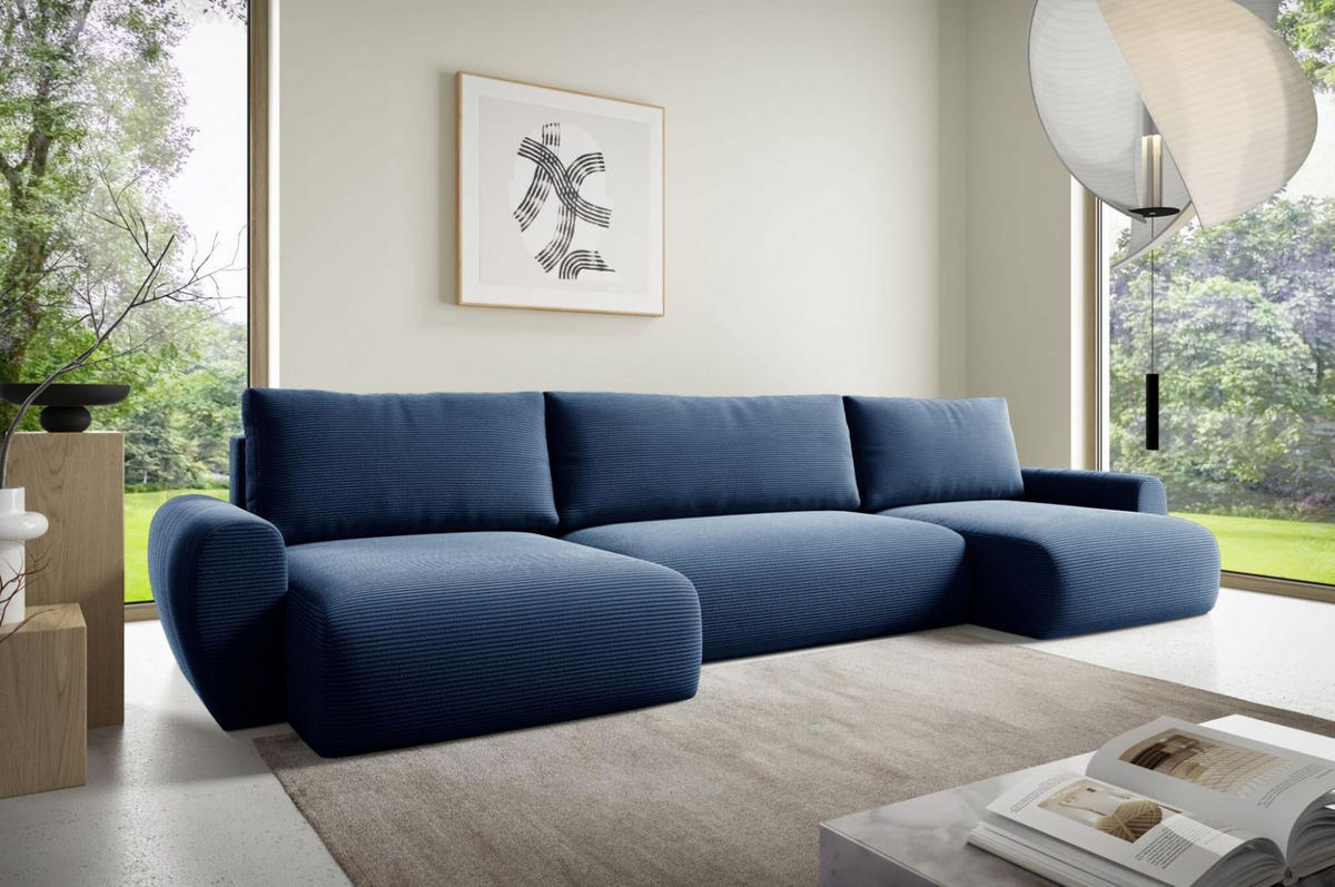 WOHNLANDSCHAFT Galan Mit Schlaffunktion - Blau, Holzwerkstoff/Textil (397/70/153cm) - Fun Möbel