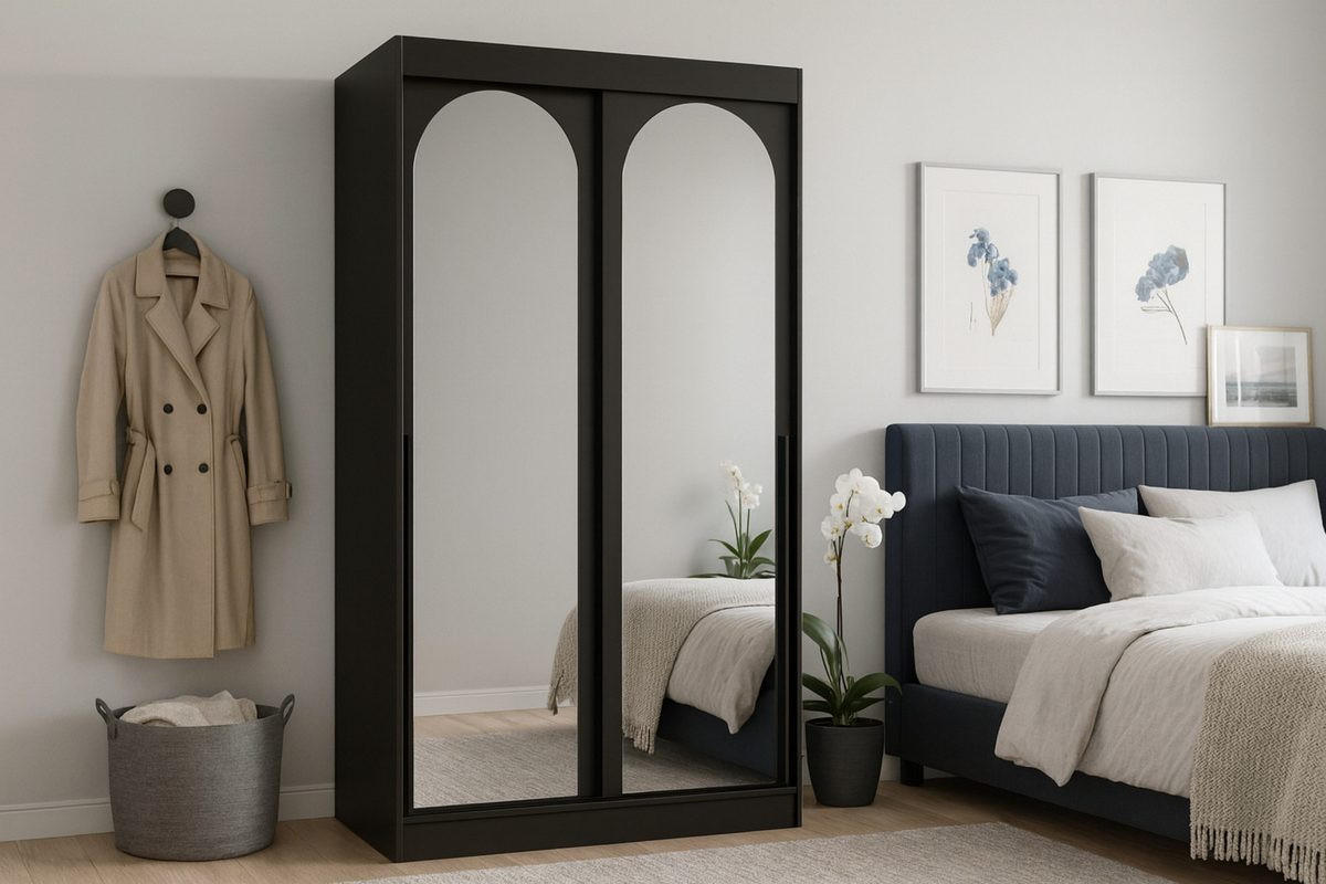 SCHIEBETÜRENSCHRANK MOSSA 120 / 215 / 65 cm in Schwarz / Schwarz - Schwarz, Holzwerkstoff (120/215/65cm) - Deine Möbel 24