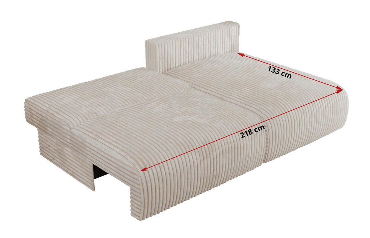 ECKSCHLAFSOFA VIVO L Creme Cord - links - Creme/Schwarz, Kunststoff/Textil (223/150cm) - MKS