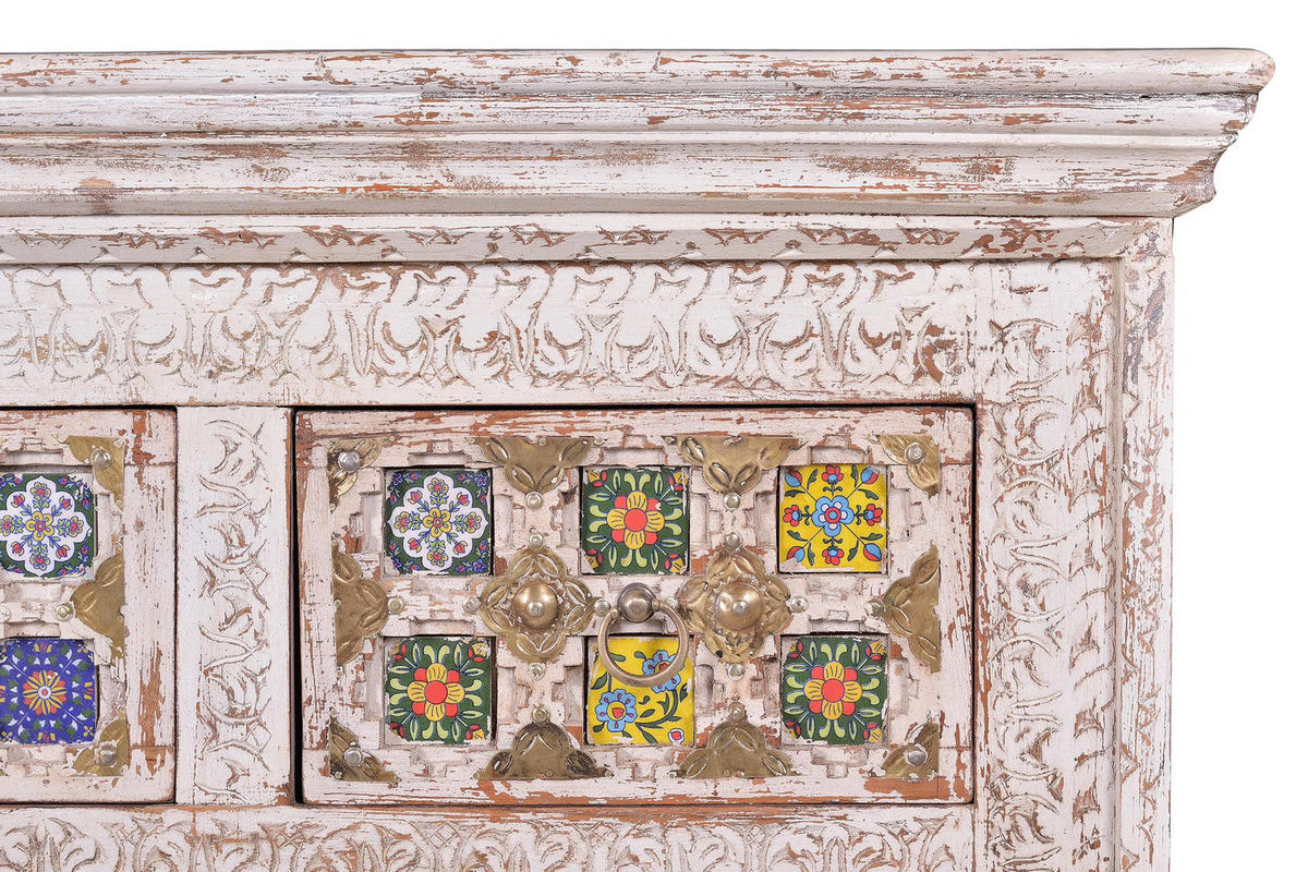 KOMMODE aus Mangoholz mit Keramikdetails - Perlmutt, Holz (90/90/40cm) - Giner y Colomer