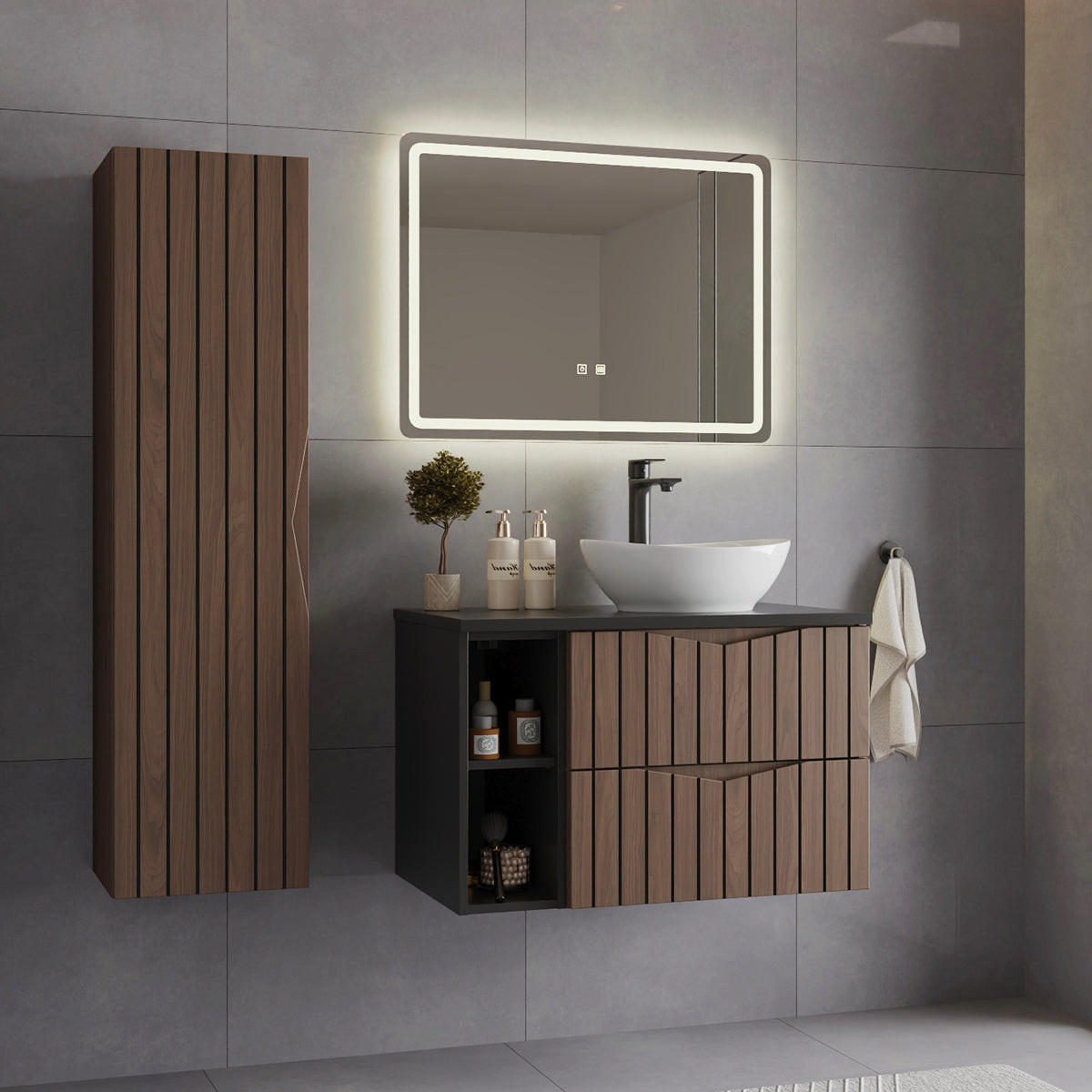 BADMÖBEL 80.6cm Siena 2er-Set Holz und Schwarz - Schwarz, Holzwerkstoff (80.6/52.2/46.5cm) - Petits-meubles