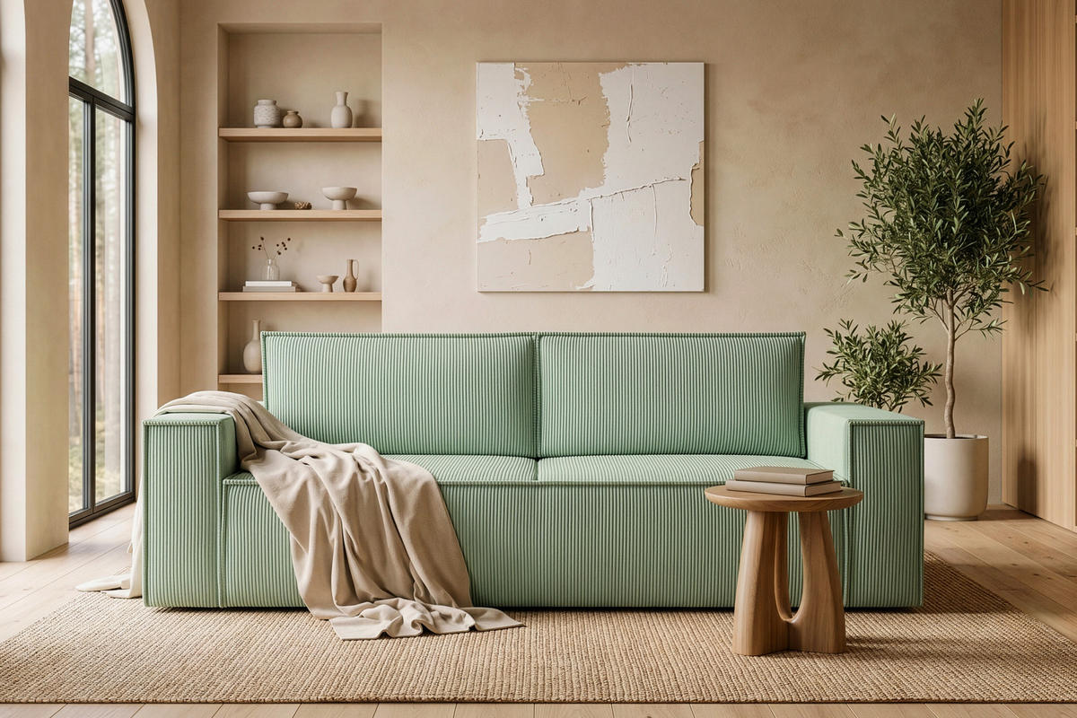 3-SITZER-SCHLAFSOFA NAPI in Pet Friendly Cord-Stoff, mintfarben - Schwarz/Mintgrün, Textil (244/89/101cm) - KONSIMO®