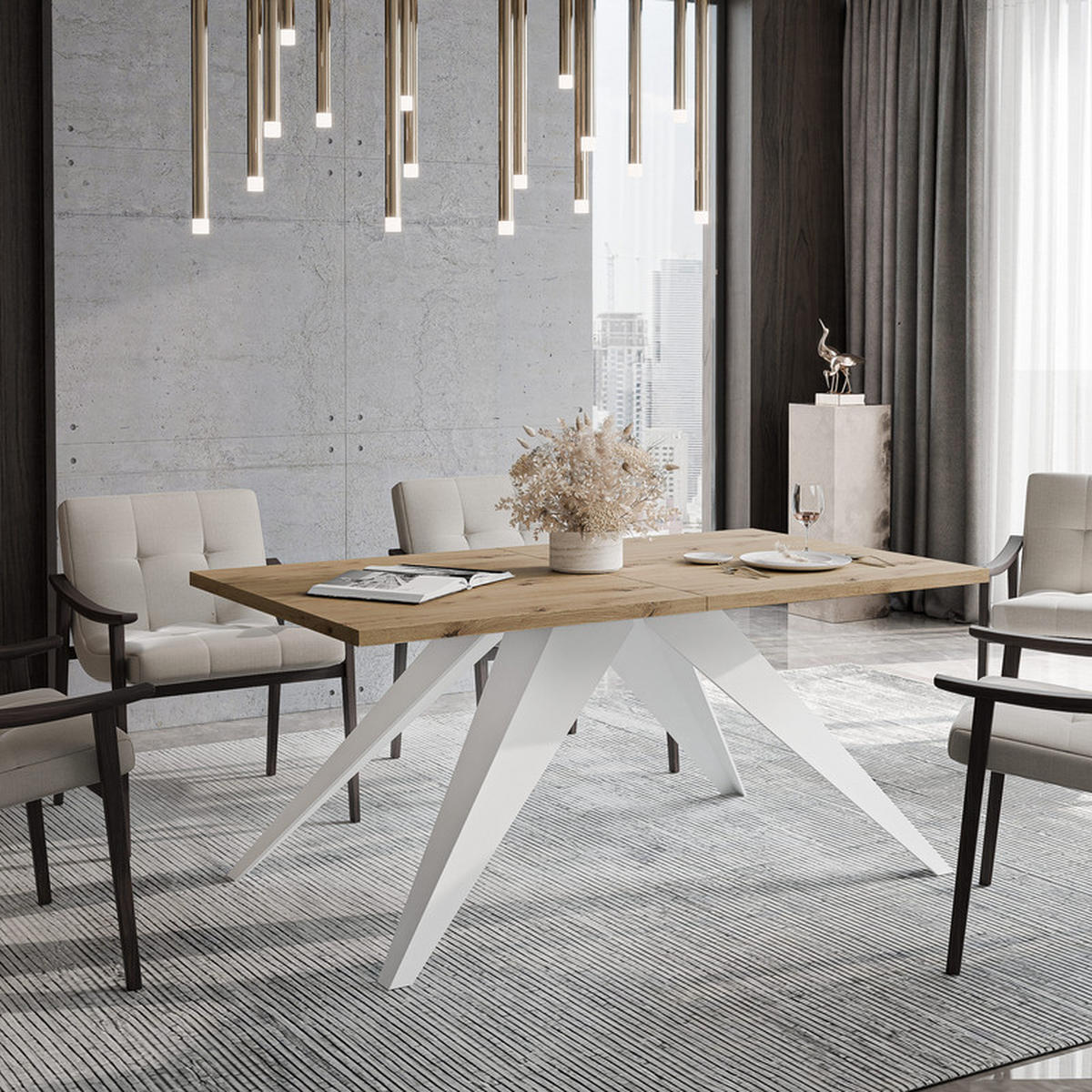 AUSZIEHTISCH XANDRO 140/80/76 cm mit Metallgestell, Weiß / Artisan-Eiche - Weiß/Eiche Artisan, Holzwerkstoff/Metall (80/140/76cm) - Idohome