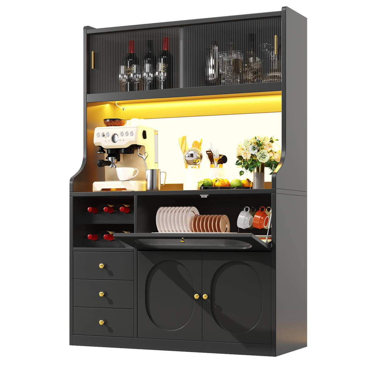 GESCHIRRSCHRANK Schwarz 120/40/180 - Schwarz, Holzwerkstoff (120/180/40cm)