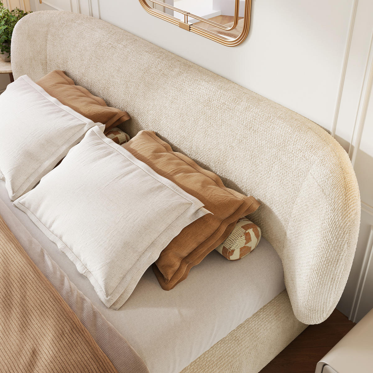 POLSTERBETT 140/190 mit gepolstertem Kopfteil und Lattenrost in Beige - Beige, Holzwerkstoff/Textil (140/190cm) - EVRYAE