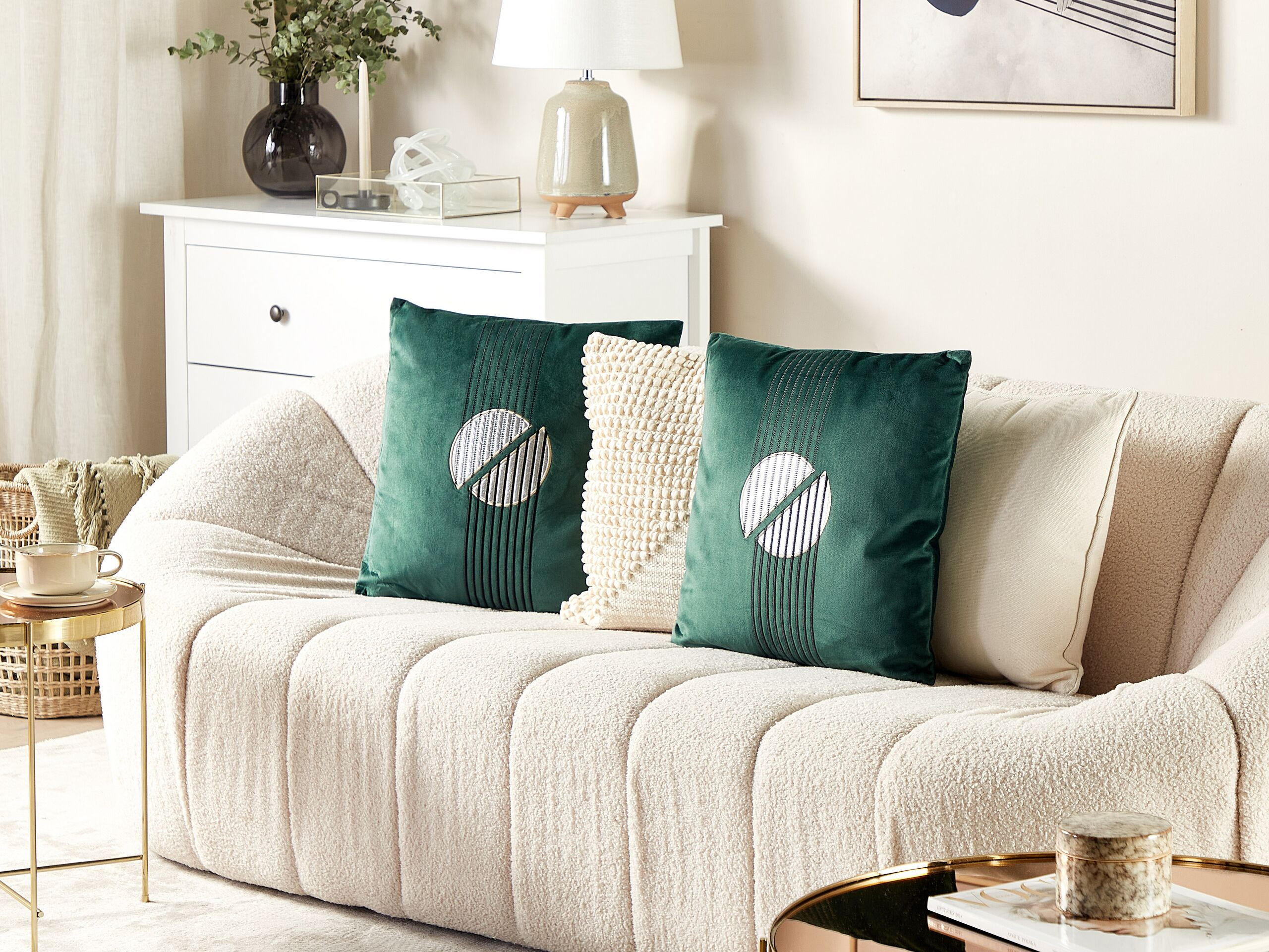 DEKOKISSEN 2er-Set Smaragdgrün 45/45 cm Ceropegia - Smaragdgrün, Textil (45/45cm) - Beliani