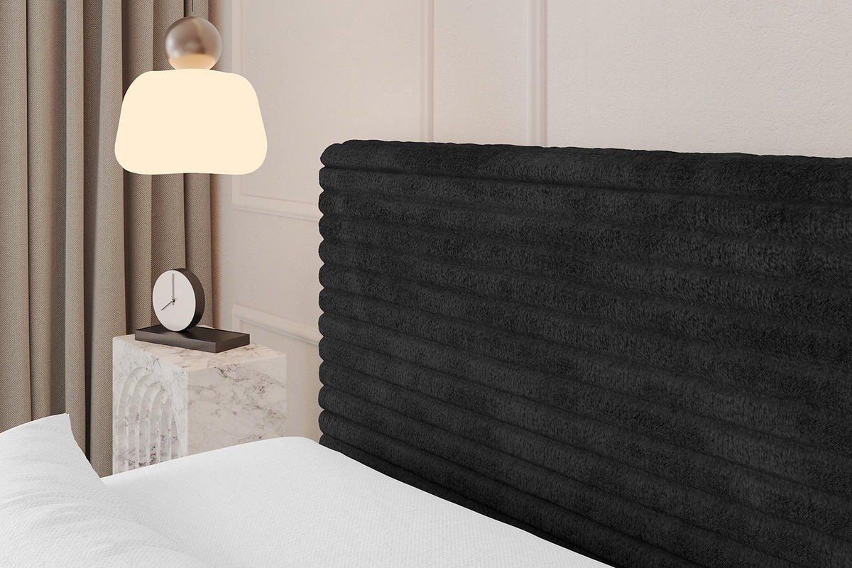 BOXSPRINGBETT mit Matratze H3|H4 und Lattenrost - TOLO KING-v1 120x200 Cord - Schwarz - Schwarz, Holzwerkstoff (120/200cm)