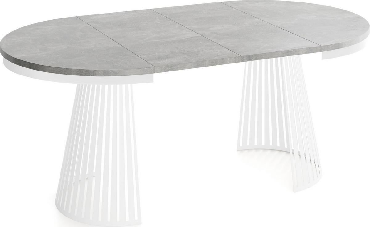 ESSTISCH Naro rund ausziehbar mit Weißem Lamellen-Metallgestell, Grauer Beton 120-200/120/76 cm - Hellgrau/Weiß, Holzwerkstoff/Metall (120/120/76cm) - WFL GROUP