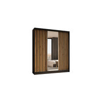 KLEIDERSCHRANK mit Spiegel-Schiebetüren und Aluminium-Leisten - LAMELO - 180 cm Schwarz+Artisan+Schwarz - Schwarz, Holzwerkstoff (180/216/61cm) - ALTDECOR