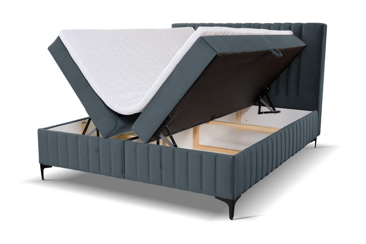 BOXBETT QUANT mit 2 Bettkästen, 160x200, Farbe: Dunkelgrau, Velourstoff, mit Bonell-Matratze inkl. Topper - Dunkelgrau, Holz/Kunststoff (160/200cm) - VENASI MÖBEL