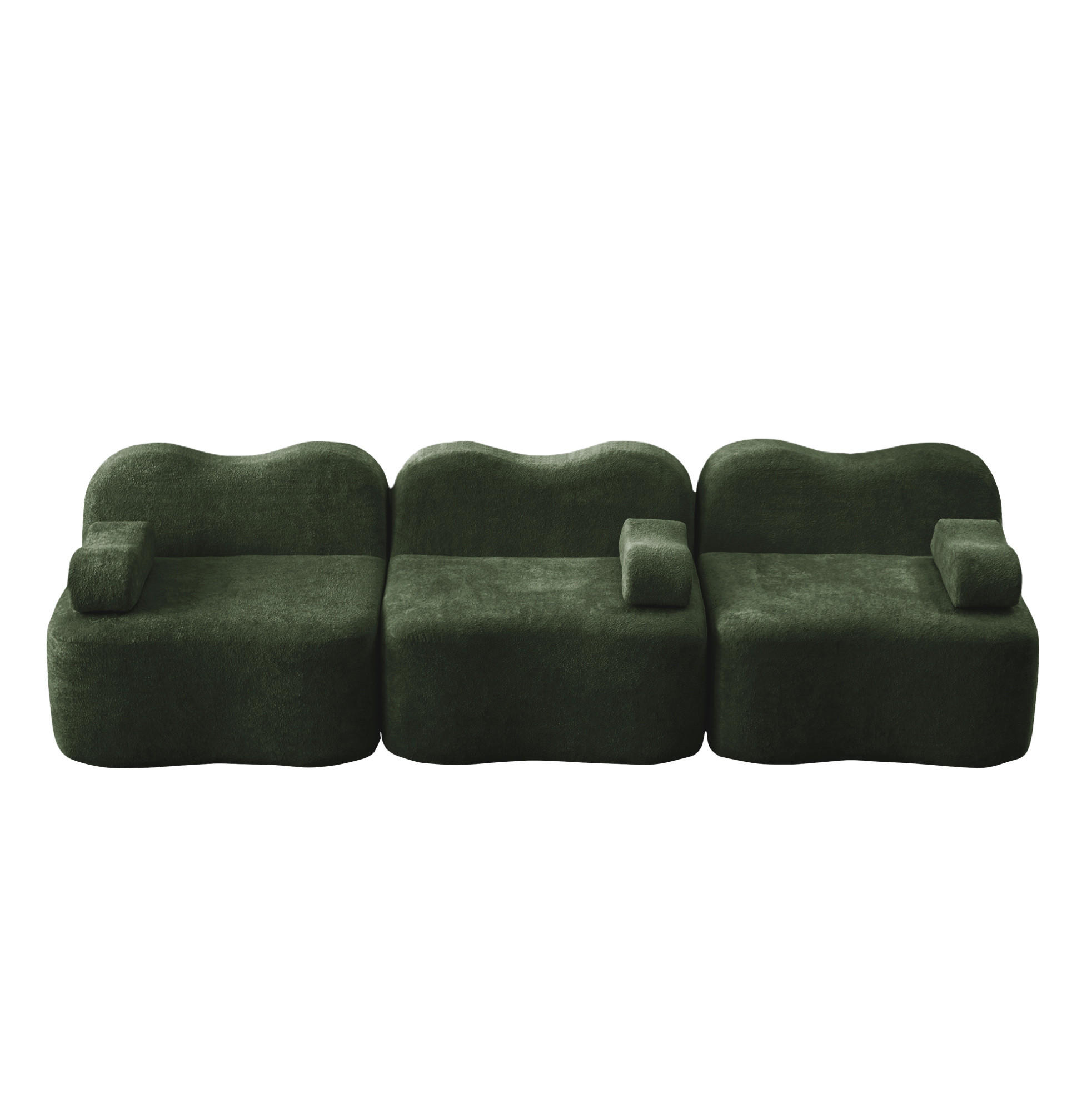 MODULARES 3-Sitzer Sofa mit tiefer Sitzfläche, Wellenform und Samtbezug, Grün - Grün, Textil (288/70/98cm) - Redom