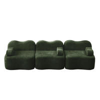 MODULARES 3-Sitzer Sofa mit tiefer Sitzfläche, Wellenform und Samtbezug, Grün - Grün, Textil (288/70/98cm) - Redom