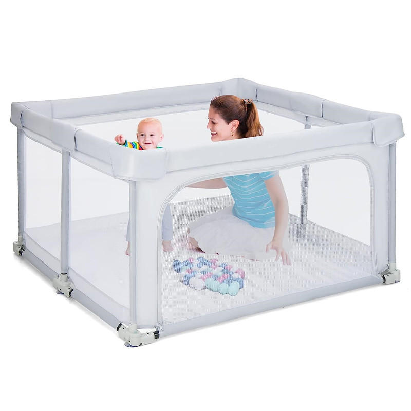 Costway Laufstall Hellgrau 124x70x124 cm