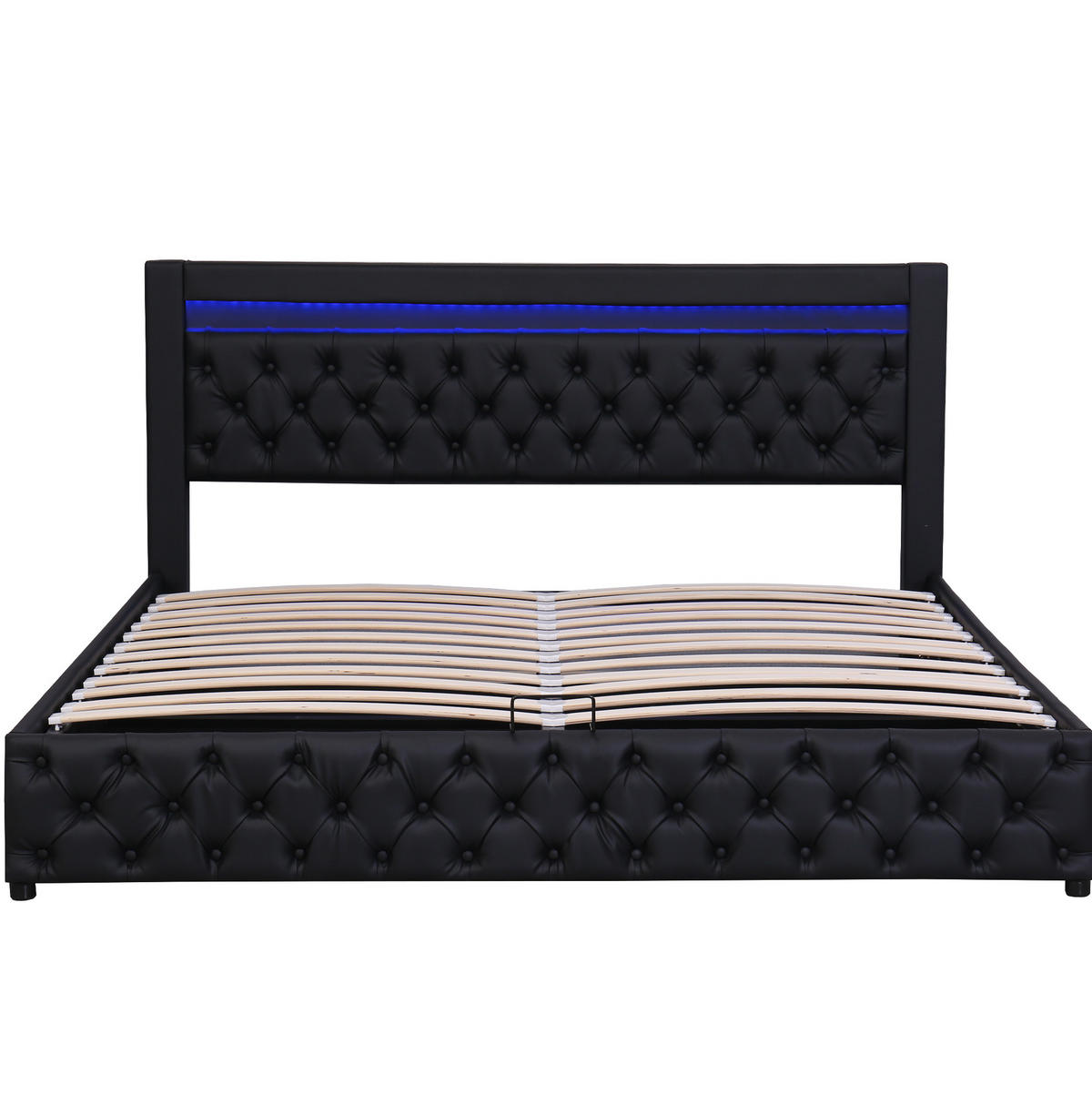 TAPECIRANI krevet 180/200 cm crni od PU-a s LED rasvjetom i spremištem - crna, plastika (180/200cm) - OKWISH