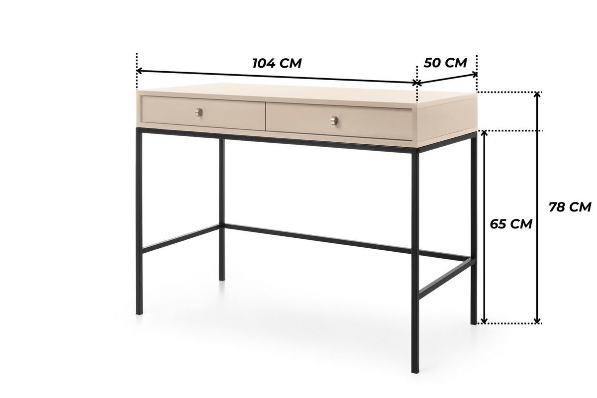 KONSOLENTISCH BARI T2SZ (Beige, Goldene Griffe, Schwarzes Gestell, Schubladen) - Beige/Goldfarben, Holz/Holzwerkstoff (50/104/78cm) - Ravio