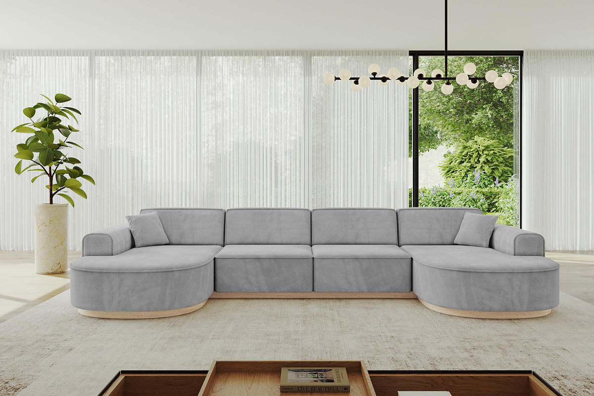 WOHNLANDSCHAFT MARI-U2-v1 - 388x171x83 cm Grau Velours - Grau, Holzwerkstoff/Textil (388/83/171cm) - ALTDECOR