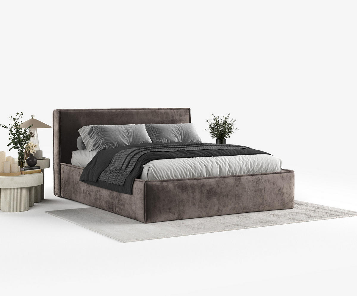 POLSTERBETT Lounge Braun 200/200 cm im Chenille-Stoff - Schwarz/Naturfarben, Holz/Holzwerkstoff (200/200cm) - Maison de Reve