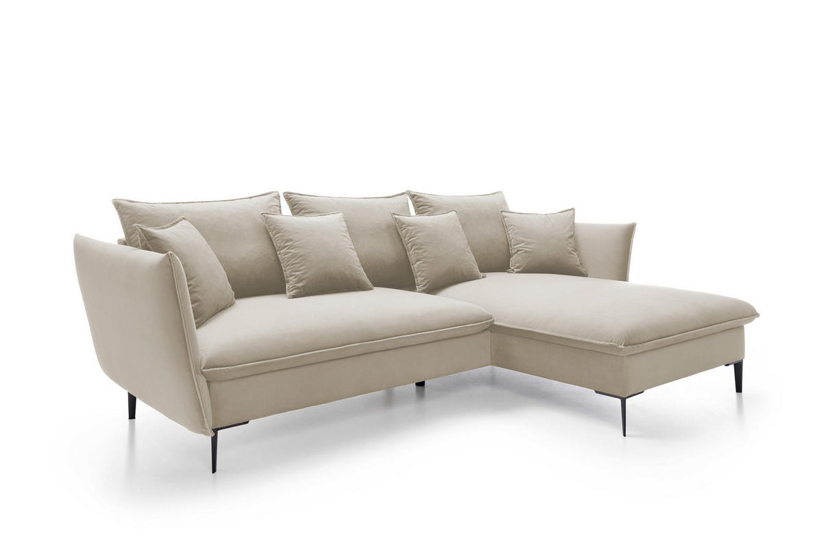 ECKSOFA GLOSS mit Schlaffunktion, Ottomane & goldenen Füßen – Samtsofa im GLOSSour-Stil mit Zierkissen, 258x167x91 cm, Rechte, PLATINUM - Grün, Holz/Textil (258/167cm) - DomoHome