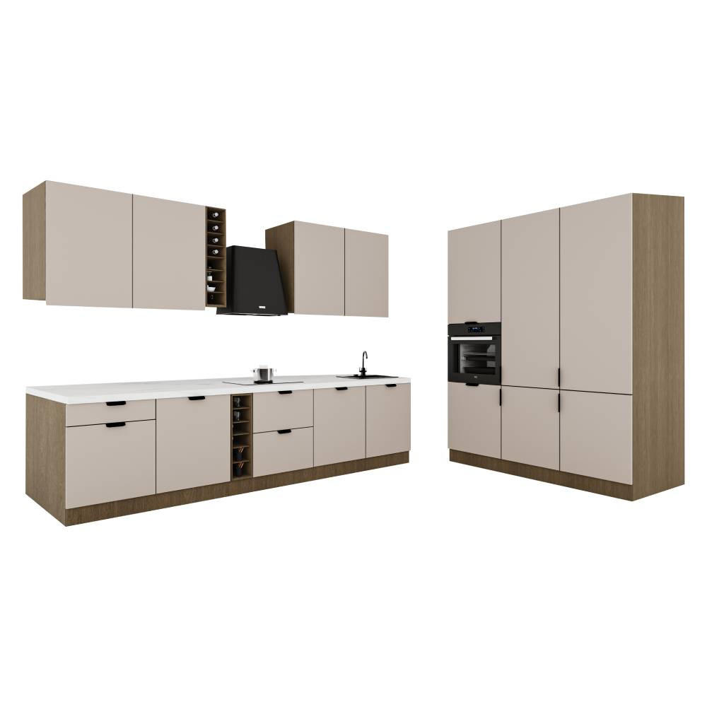 KÜCHENZEILE 315 x 180 cm - Sorento KS14-M315 - in Beige / Dunkle Eiche - Eichefarben/Beige, Holz (495/247/58cm)