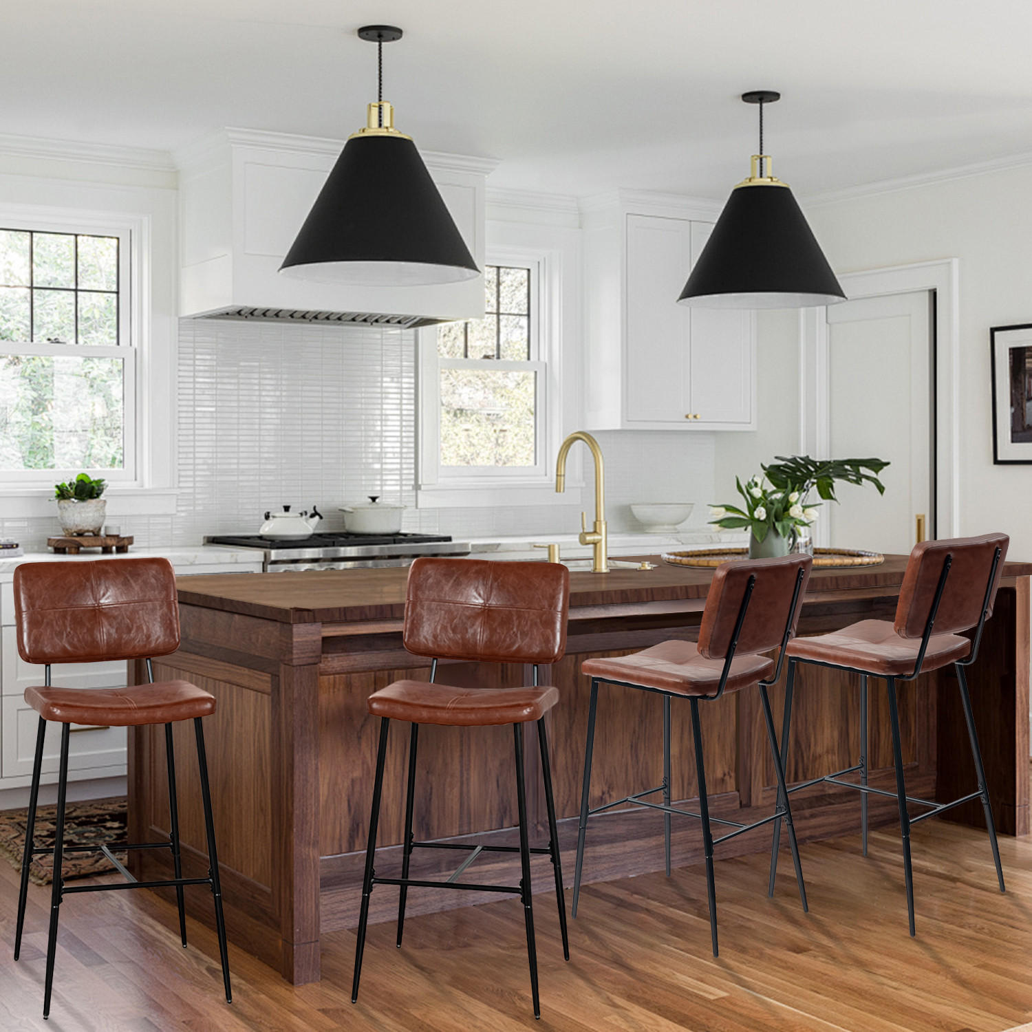 BARHOCKER-SET 4 Stück in Eisen Kunstleder - Braun, Metall (46.5/104/53cm) - Meubles Cosy