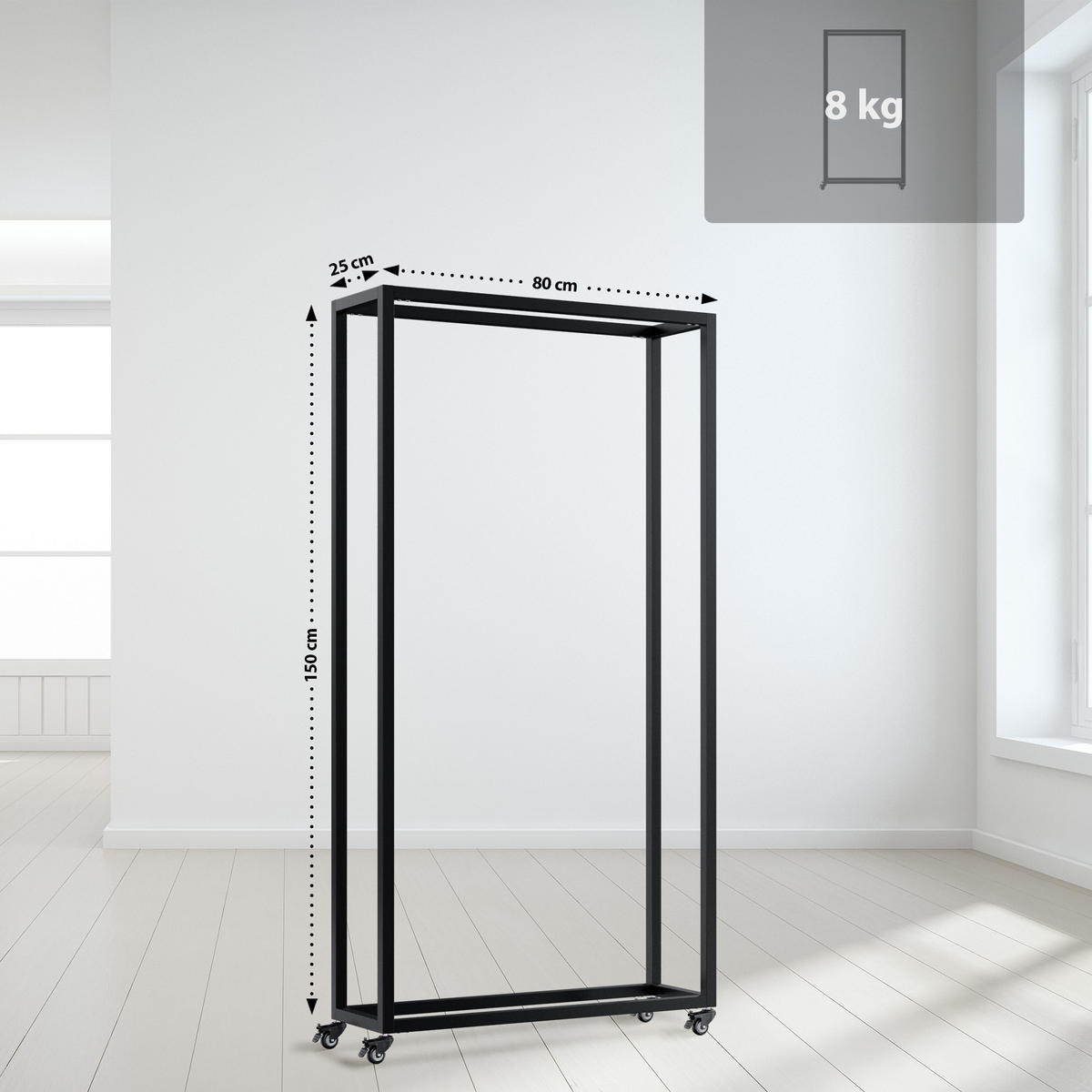 KAMINHOLZREGAL 80/25/150 cm Metall Schwarz - Schwarz, Metall (80/150/25cm) - CLP