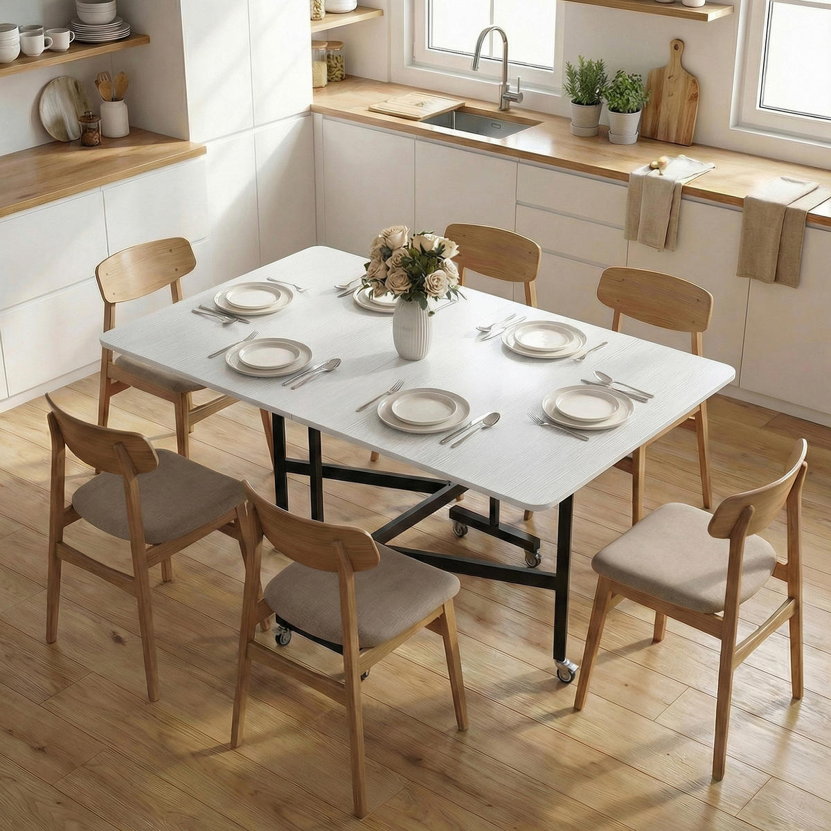 ESSTISCH Spanplatte Stahl Weiß - Eichefarben/Schwarz, Holzwerkstoff/Metall (120/80/73cm) - HOMCOM