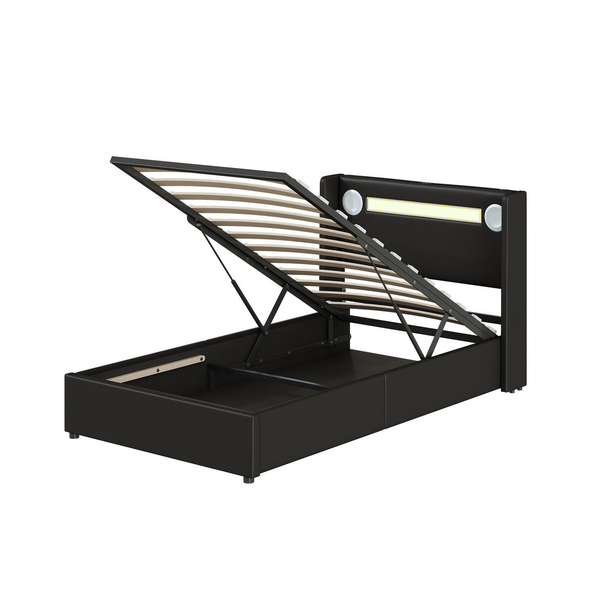 POLSTERBETT 90/200 cm Schwarz aus PU-Leder mit Stauraum - Schwarz, Kunststoff (90/200cm) - OKMYHOME