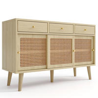 SIDEBOARD mit 3 Schubladen 3 Schiebetüren Rattangeflecht verstellbare Ablagen 120/40/78 cm - Eichefarben, Holz/Holzwerkstoff (120/78/40cm) - EVRYAE