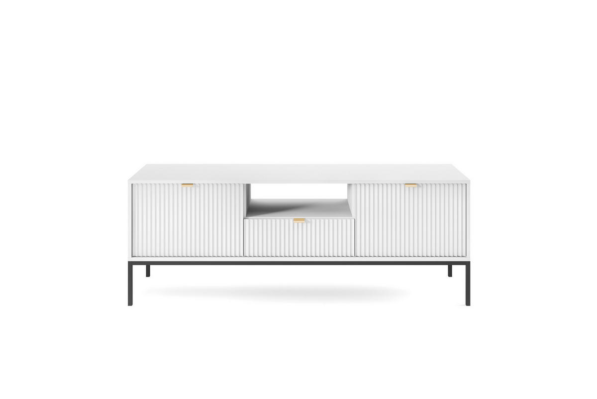 TV-SCHRANK NOVA Geriffelt Regal, 2 Türen, Schublade, Schwarze Beine, 154x39x56cm, Weiß - Schwarz/Weiß, Holzwerkstoff/Kunststoff (154/56/39cm) - DomoHome