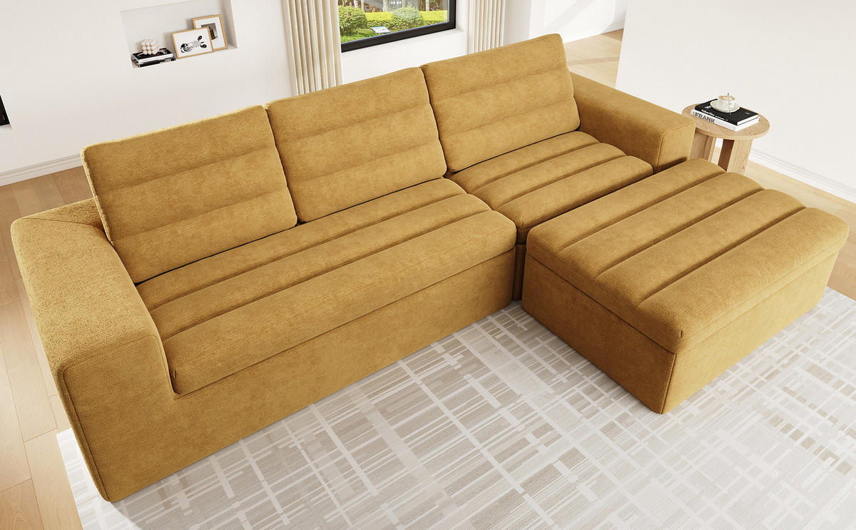 ECKSOFA DE-33183 modular rahmenlos mit Hocker Orange - Orange, Metall (253/161cm) - ComfortXL