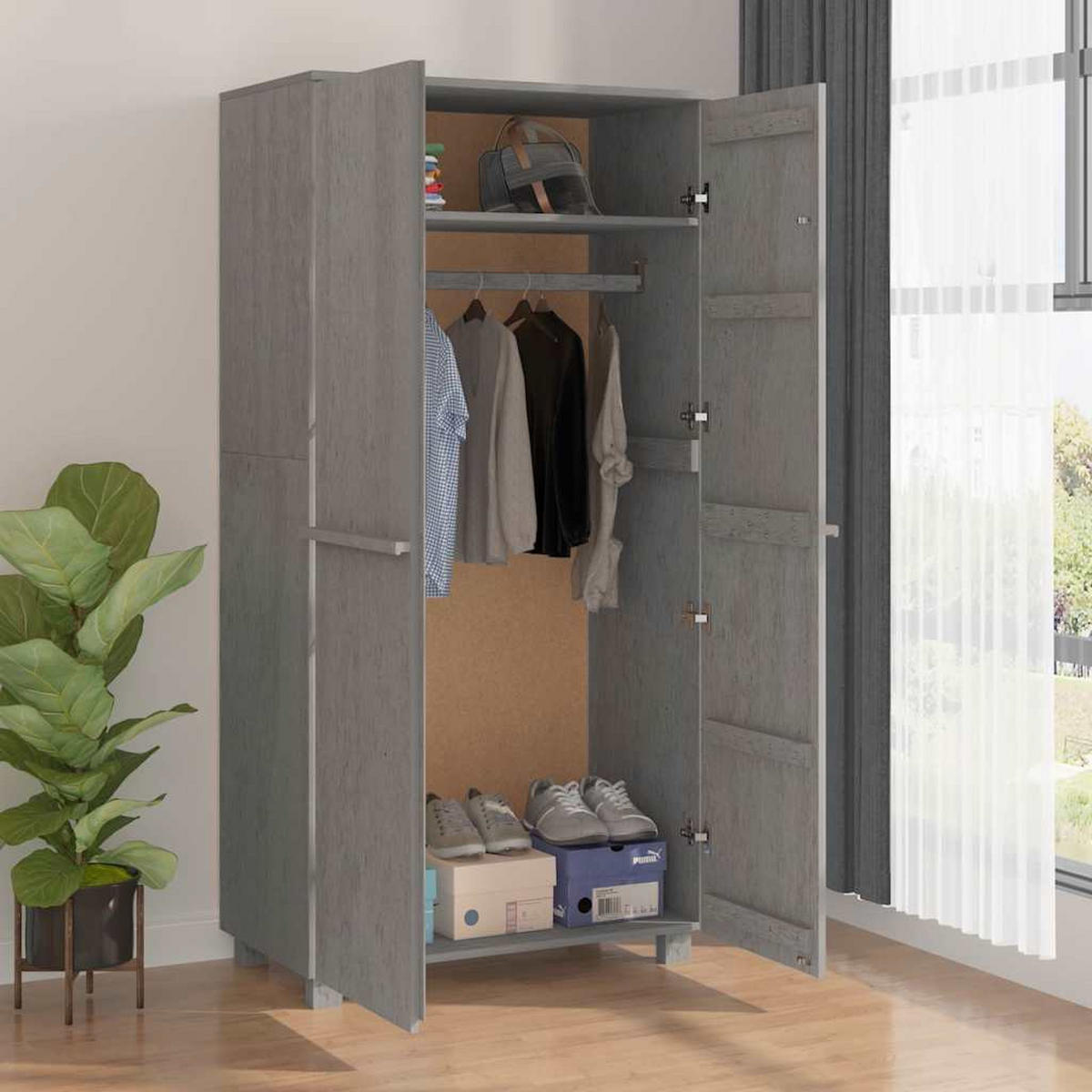 KLEIDERSCHRANK Hamar Hellgrau 89/50/180 Cm Massivholz Kiefer - Grau, Holz (50/180/89cm) - vidaXL