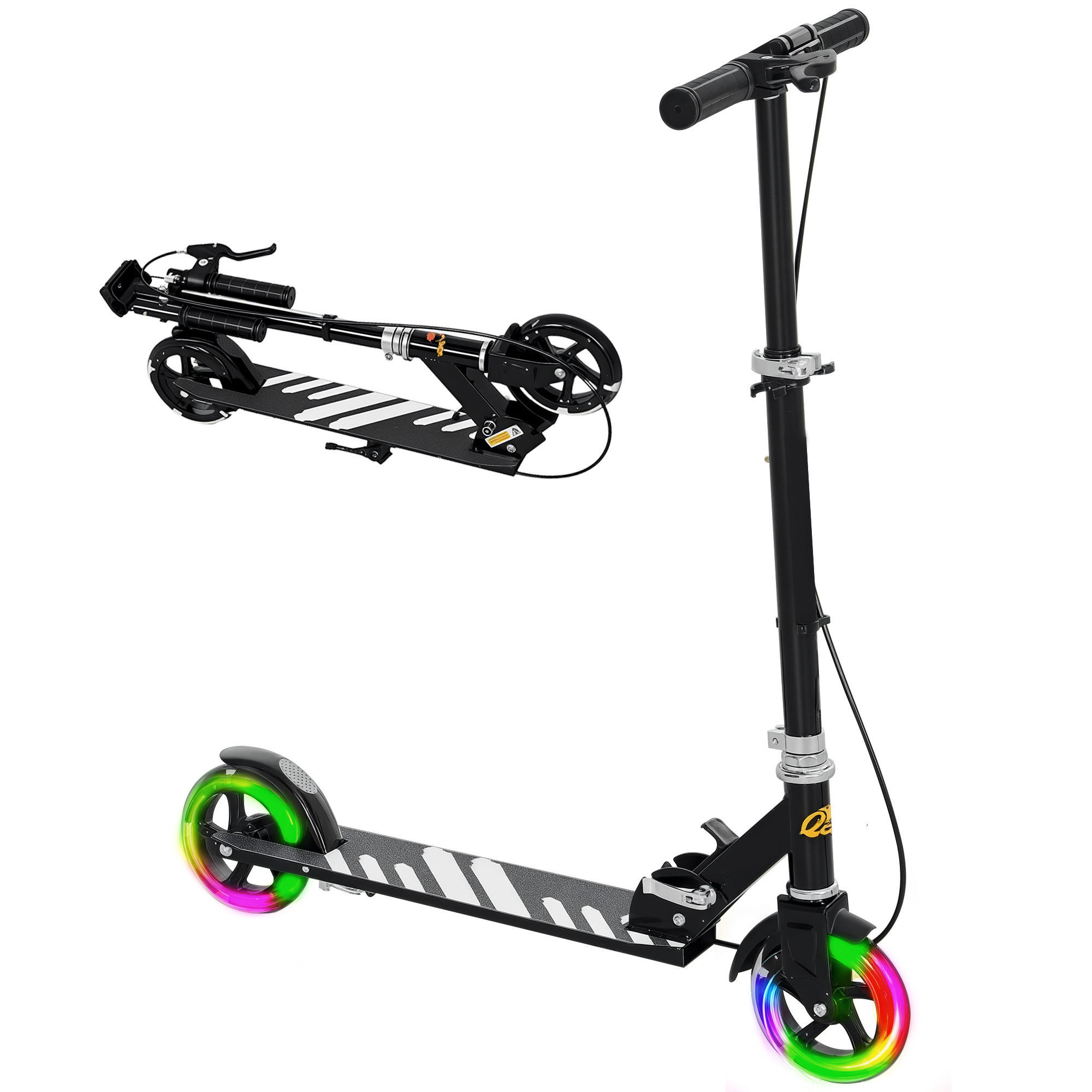 KINDERSCOOTER DE-16975 2 Räder klappbar mit LED-Leuchten Schwarz - Schwarz, Kunststoff (73/36/89cm) - ComfortXL