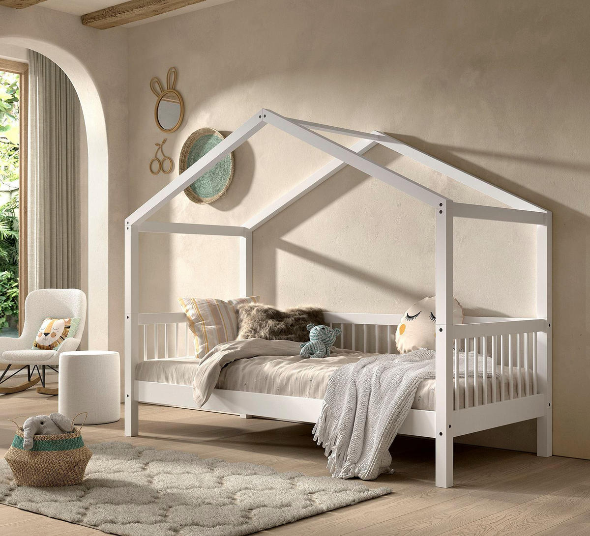 KINDERBETT 90x200 Keeley Buche Weiß Holz Design Komfort Stabil Modern - Weiß, Holz (90/200cm) - 58aufmkessel