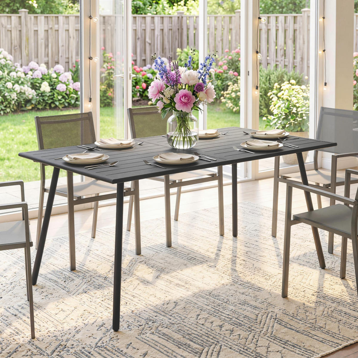 GARTENESSTISCH Grau Stahl Rechteckig 150/80/74 cm für 6 Personen - Grau, Metall (80/150/74cm) - PANGIVO