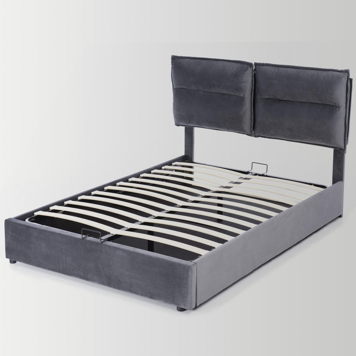 ČALOUNĚNÁ postel 140/200 cm šedá z sametu s úložným prostorem a matrací - šedá, textil (140/200cm) - OKWISH
