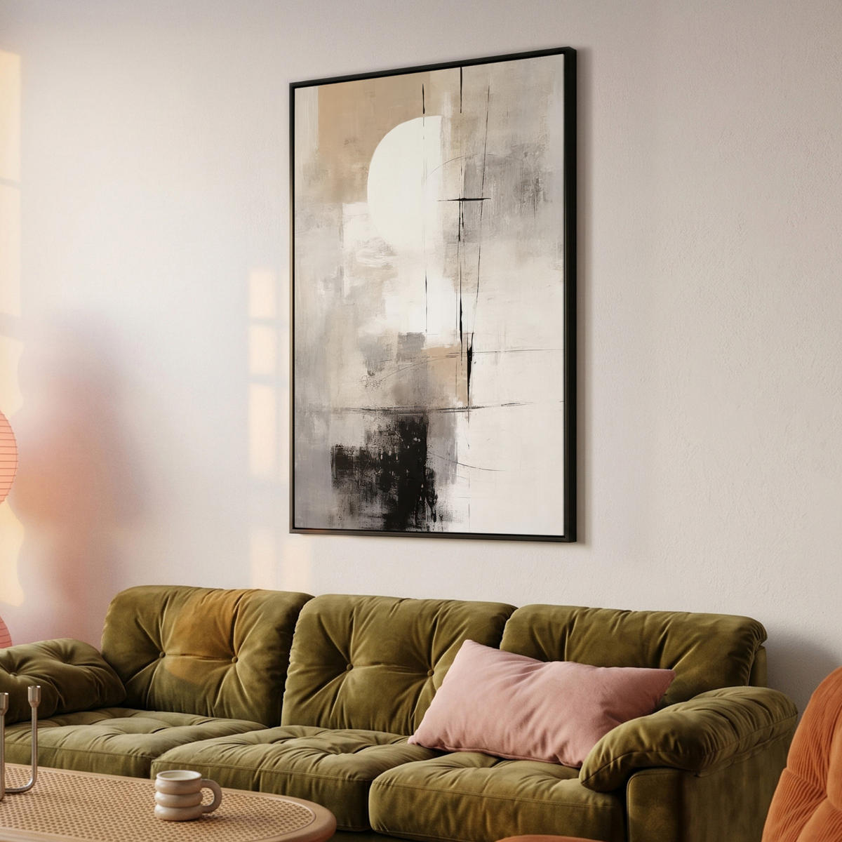 LEINWAND Bilder mit Rahmen - Abstrakt - Kunst - Grau - 80x120 - Hellgrau, Textil (80/120cm) - MuchoWow