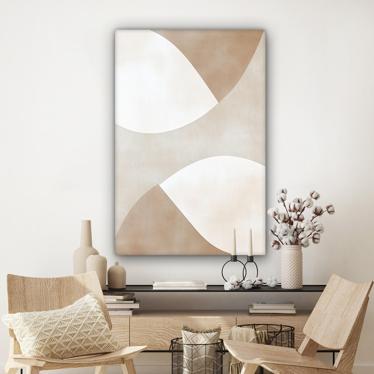 LEINWANDBILD Braun - Japandi - Abstrakt Deko Groß 90x140 cm - Beige, Textil (90/140cm) - MuchoWow