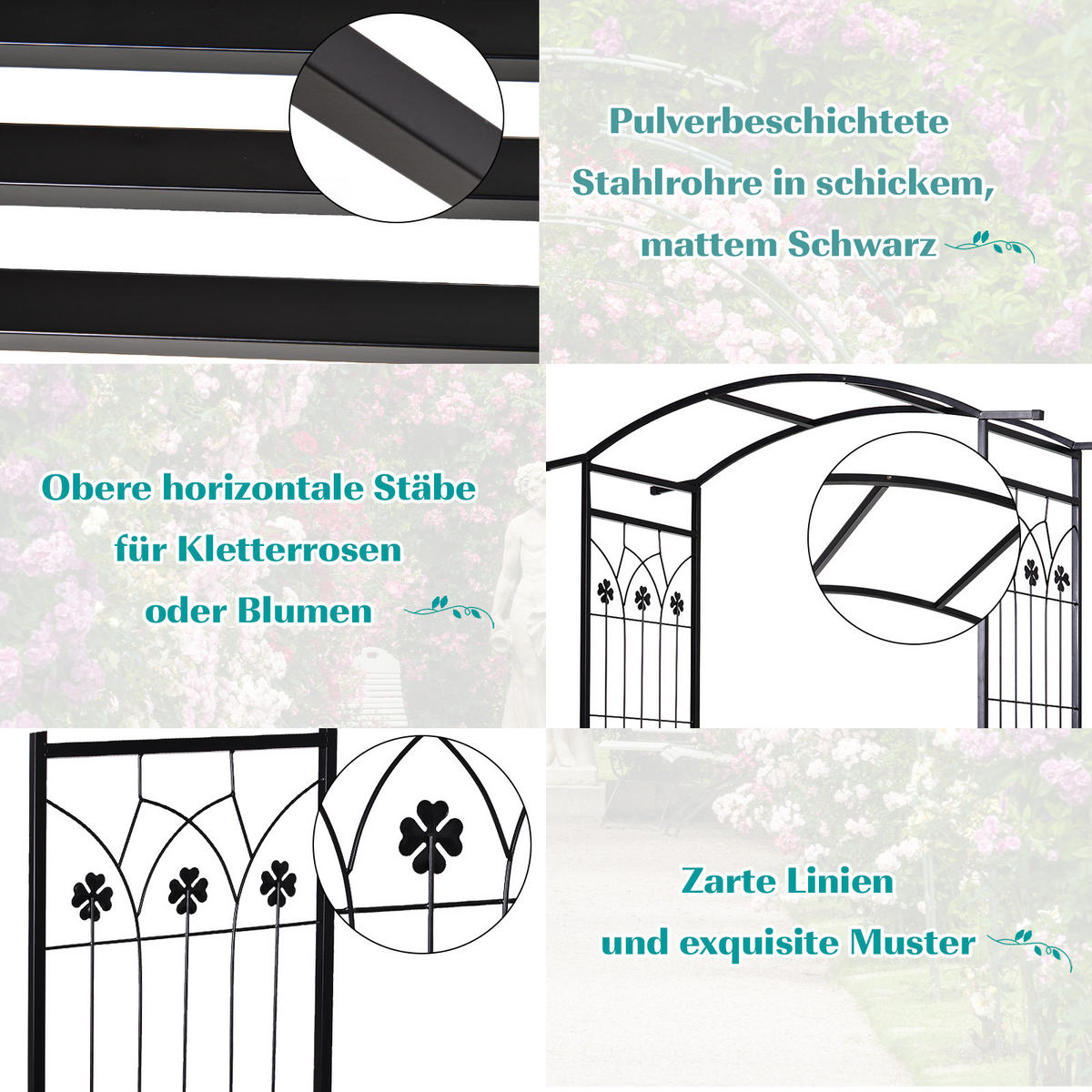 SITZBANK, Bogendach, 154 x 60 x 205 cm, Metall, Schwarz - Schwarz, Metall (154/205/60cm) - Outsunny