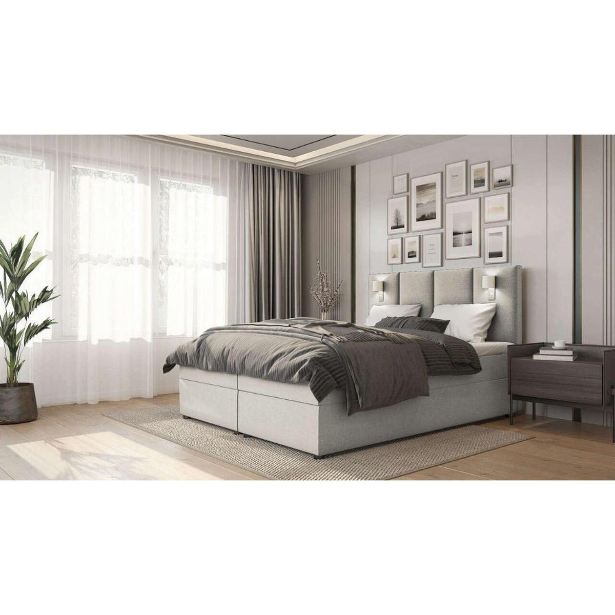 BOXBETT Parma Bonellfederkern inkl. 7-Zonen Topper T-30 mit Bettkasten - Grau, Holz/Holzwerkstoff (120/200cm) - Best For Home