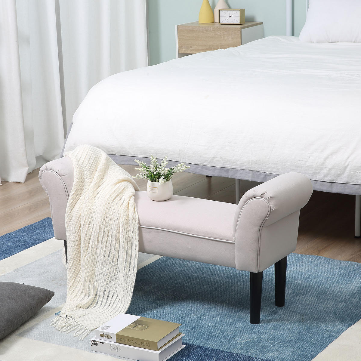 SITZBANK für Schlafzimmer Flurbank Polsterbank MDF Schaumstoff Grauweiß - Grau, Kunststoff (36/51/102cm) - HOMCOM