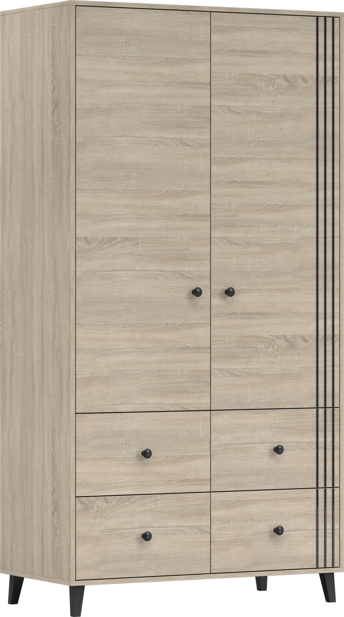 DREHTÜRENSCHRANK 104/202/55 cm 2-türig Fox 06 Sonoma Eiche/Sonoma Eiche - Schwarz/Sonoma Eiche, Holzwerkstoff/Metall (104/201/55cm) - imoebel24