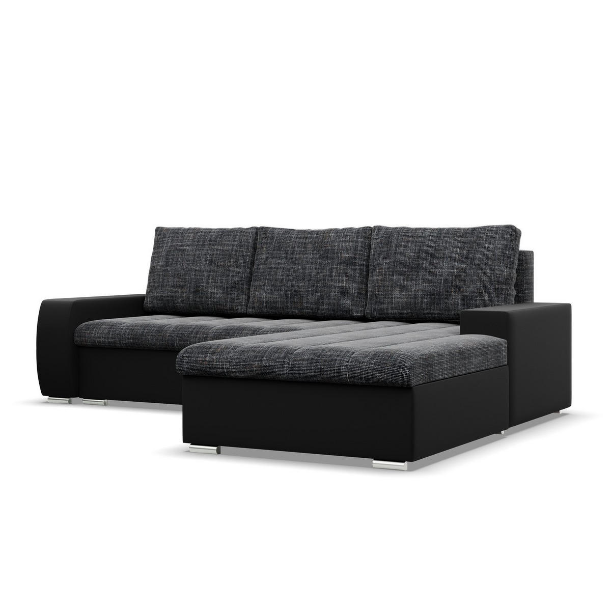 ECKSOFA MIT SCHLAFFUNKTION AURORA RECHTS, Schwarz + Schwarz - Schwarz, Textil (243/200cm)