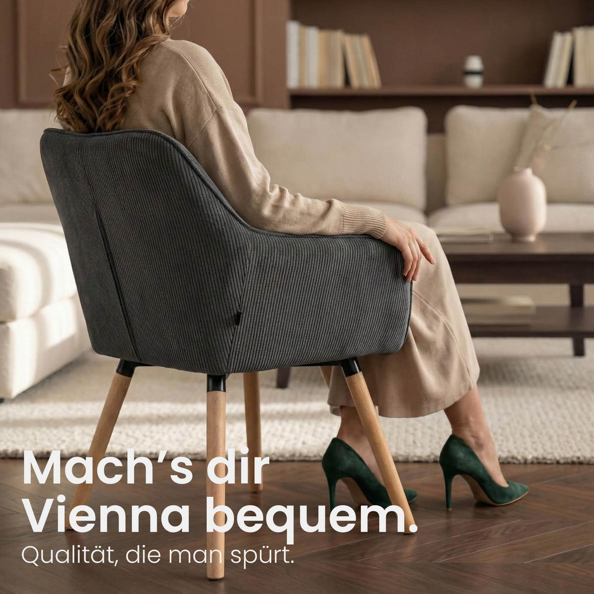 ESSZIMMERSTUHL Cord Dunkelgrau - Eukalyptusholzfarben/Dunkelgrau, Holz/Textil (65/82/64cm) - CLP