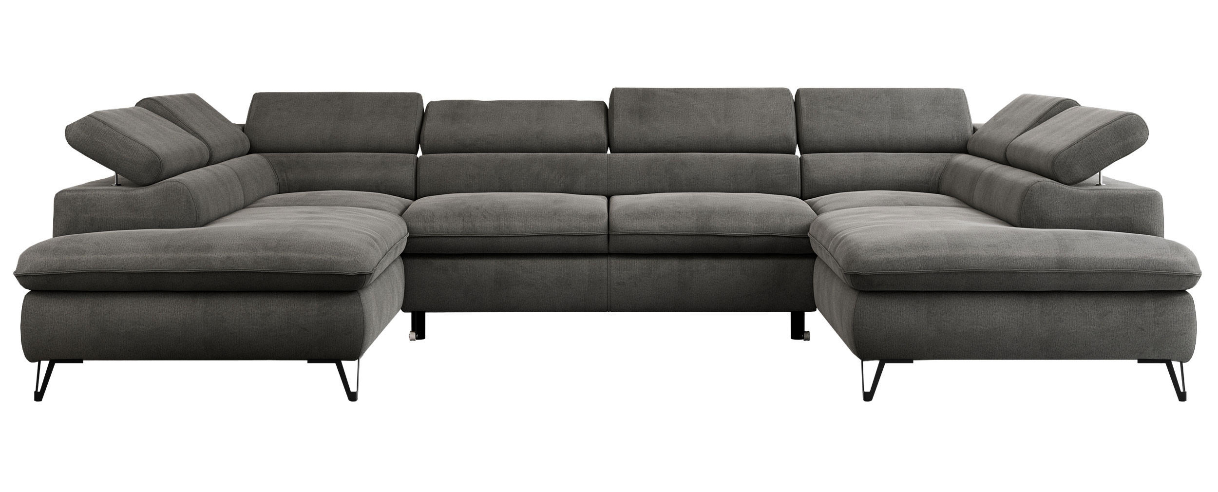 WOHNLANDSCHAFT PETER U Velvet Dunkelgrau - Dunkelgrau/Schwarz, Textil/Metall (346/76/208cm) - MKS