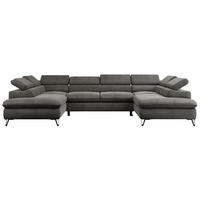 WOHNLANDSCHAFT PETER U Velvet Dunkelgrau - Dunkelgrau/Schwarz, Textil/Metall (346/76/208cm) - MKS