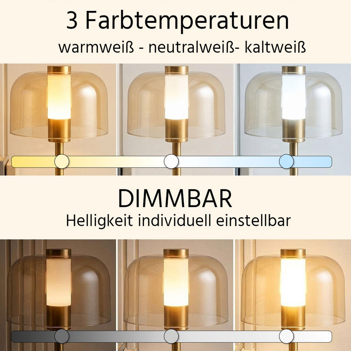 TISCHLEUCHTE LED, goldfarben, Touchdimmer - Goldfarben, Metall (13/13/25cm) - Globo Lighting