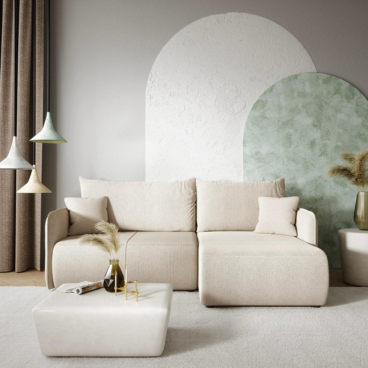 ECKSOFA Claudio 3 Sitzplätze Hellgrau - Grau, Holz (207/148cm) - Petits-meubles
