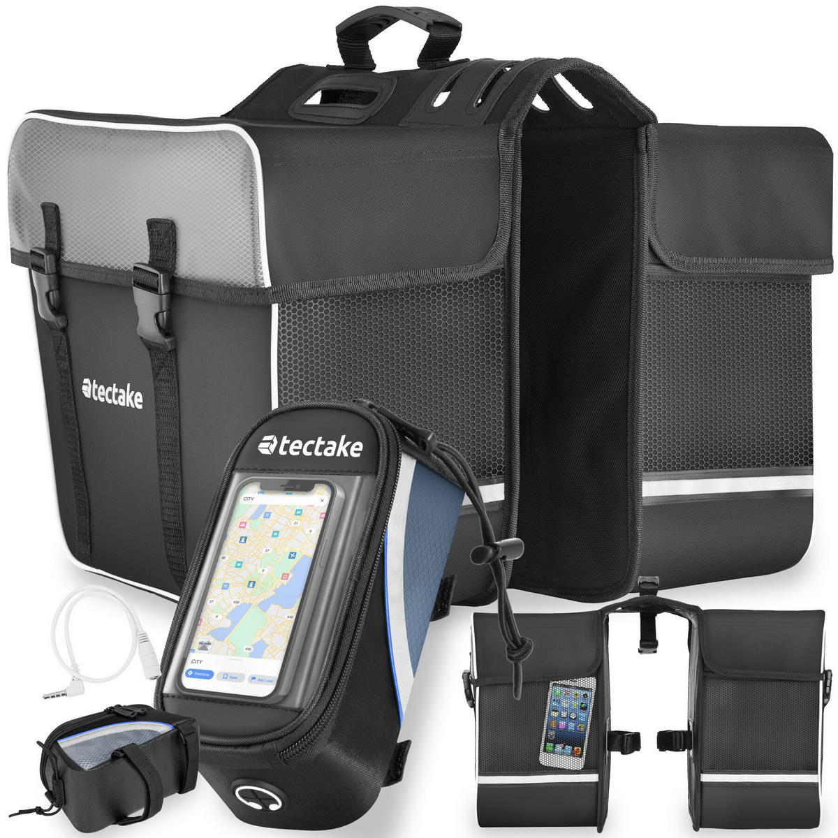 FAHRRADTASCHE Georg mit Fahrradrahmentasche, wasserabweisend und robust, schwarz/blau - Blau/Schwarz, Textil (9.5/10/20cm) - tectake