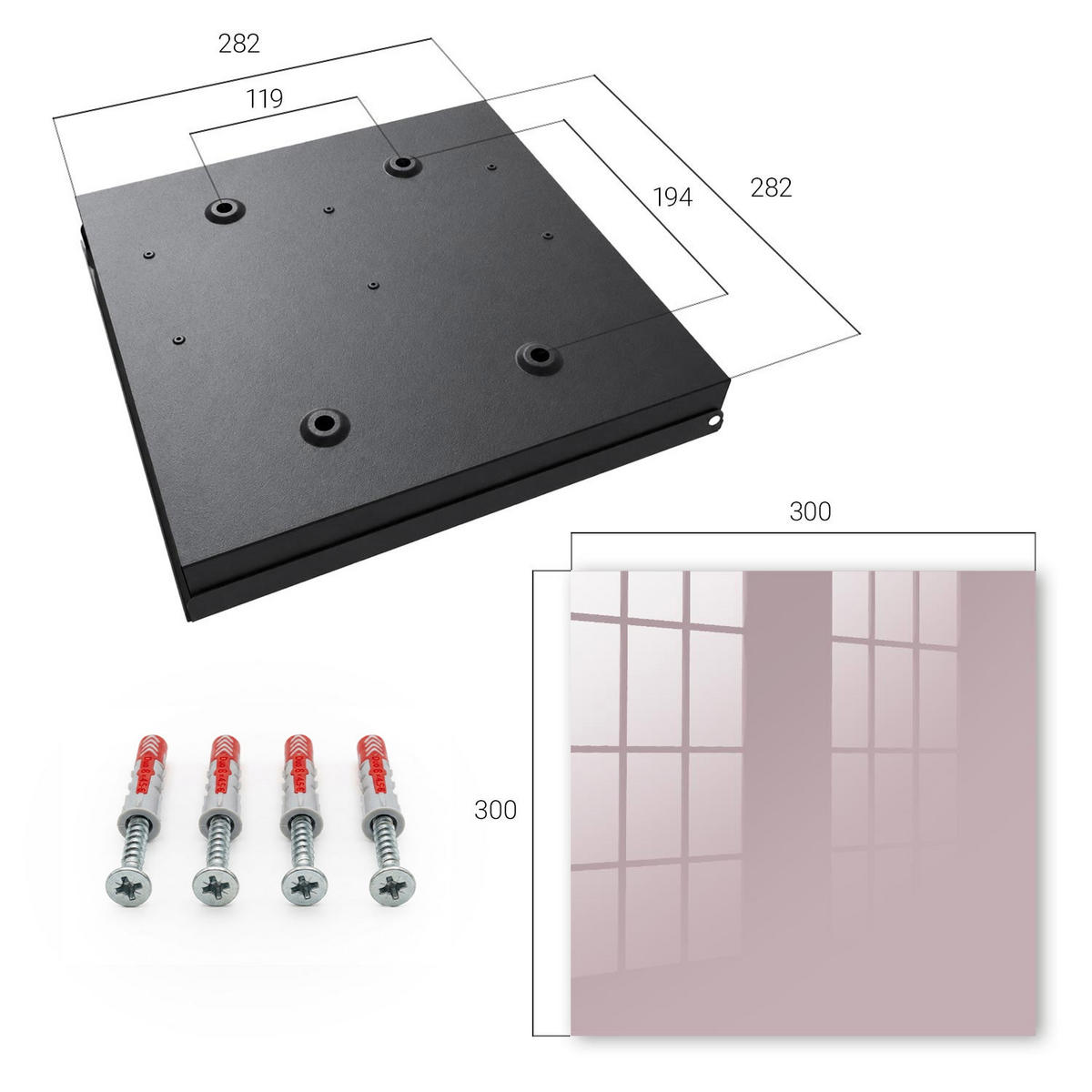 SCHLÜSSELBOX Schwarz 30x30 cm- Türöffnung nach rechts - Pastelllila - Flieder, Metall (30/30/5cm) - TULUP